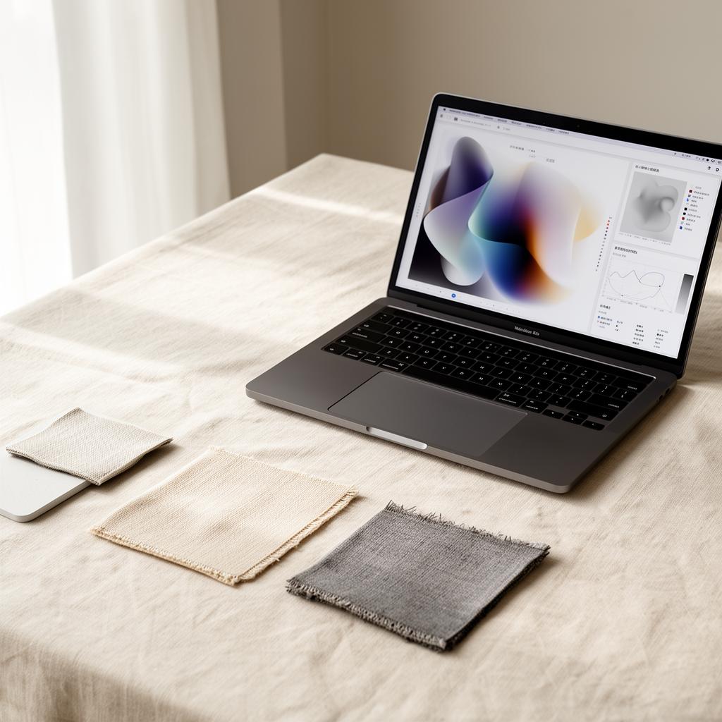 Fabric samples beside a laptop running Activsolar