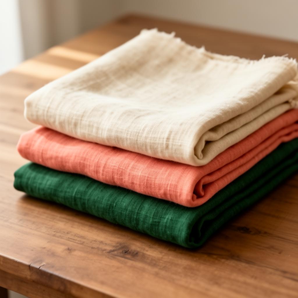Folded stack of natural undyed fabrics